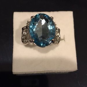 5 carat blue Zircon white gold filled size 7 Ring